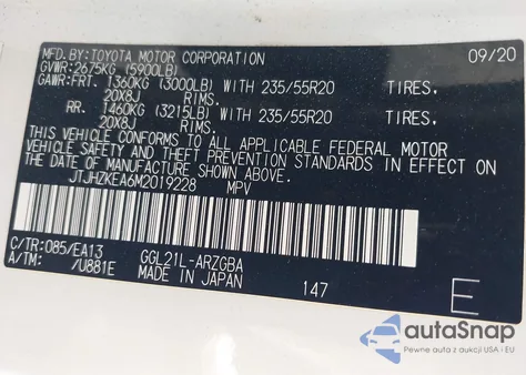 2021 Lexus Rx 350L z USA, uszkodzony, nr VIN JTJHZKEA6M2019228